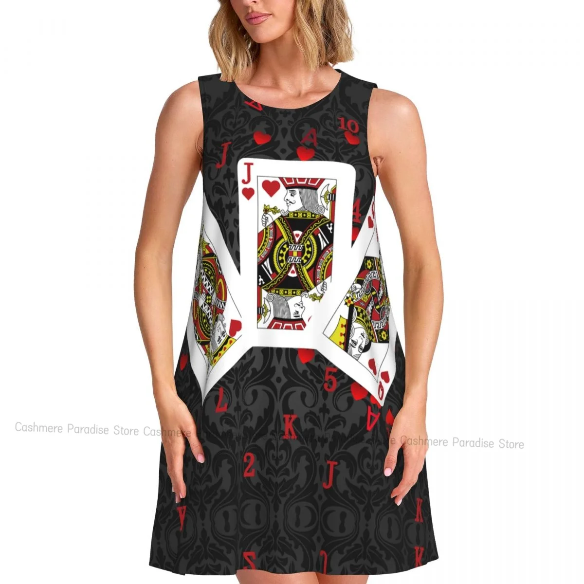 Robes d'été pour femmes, t-shirt de plage, sans manches, carte à jouer, décontractée, ample, débardeur, 2025