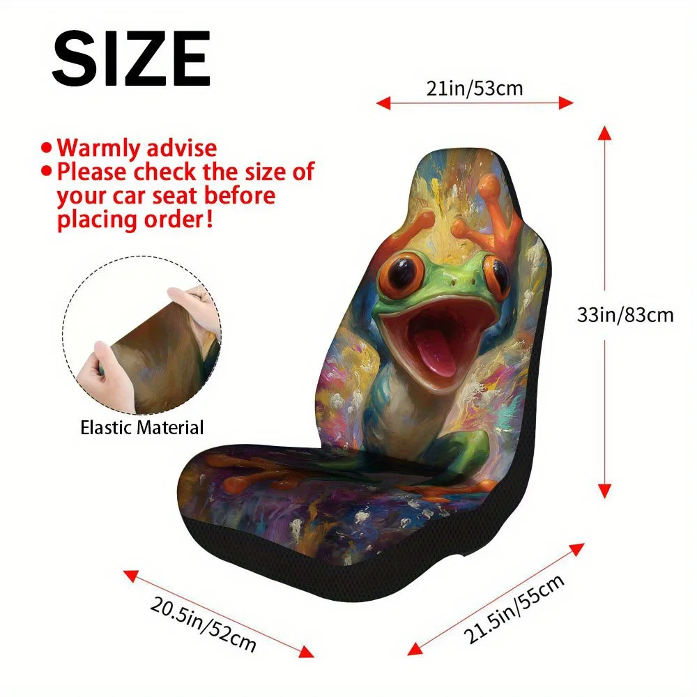 2pcs Joyful Vibrant Frog Splash Themed Car Seat Cover Set – Universal Fit, Durable And Stylish Full Set Of Front Seat Covers, Hi