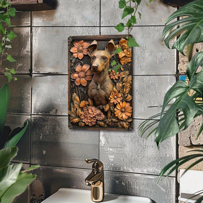 Encantador galgo italiano y flores románticas, arte de pared de aluminio, perfecto para decoración del hogar, gimnasio o tienda, póster decorativo de pared