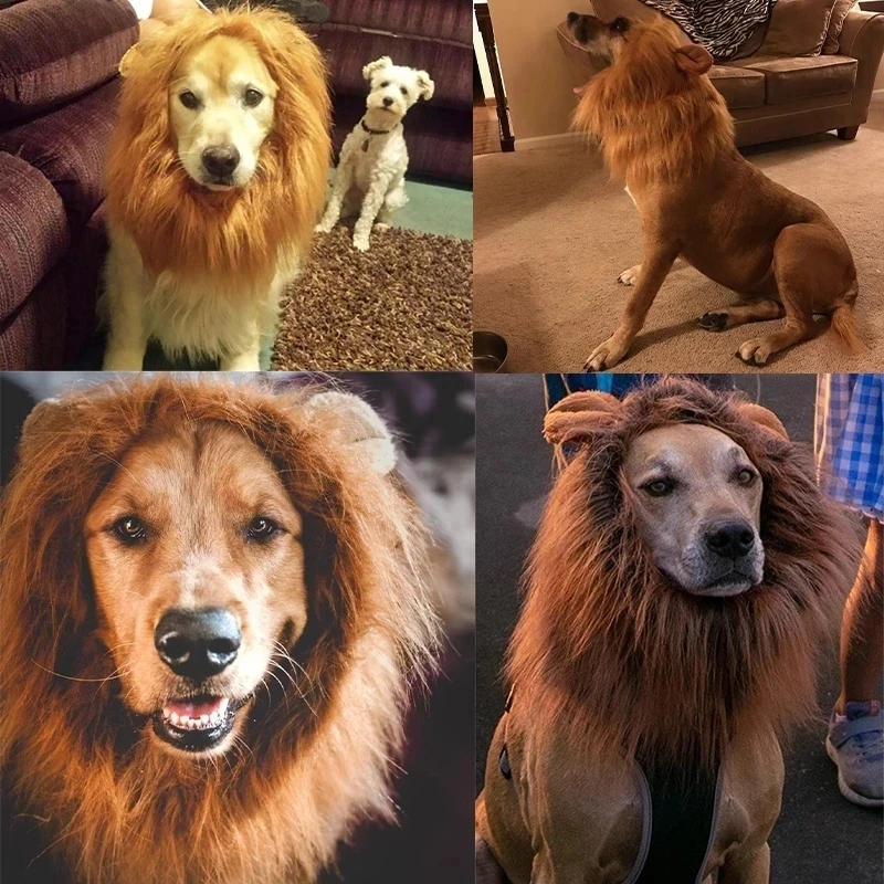 Cute Pet Dog Cosplay Clothes Lion Mane For Dog Costumes Realistic Lion Wig For Medium to Large Dogs With Ear Pet Accessories