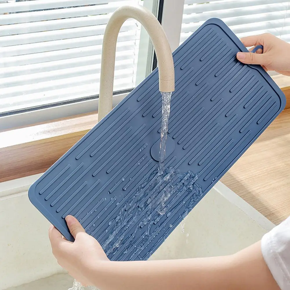 47*20cm Silicone Drain Pad With Hanging Hole Anti scalding Tableware Drying Mat Faucet Drip Pad Kitchen Gadget Supply