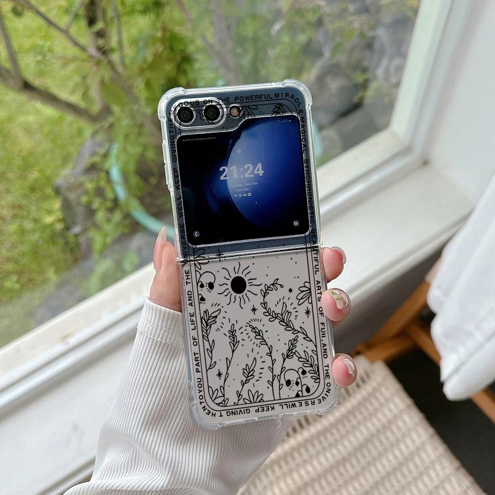Art Fresh Moon Star Phone Case for Samsung Galaxy Z Flip 3 4 Z Flip 5 6 Z Fold 4 5G PC Soft Anti-fall Back Cover