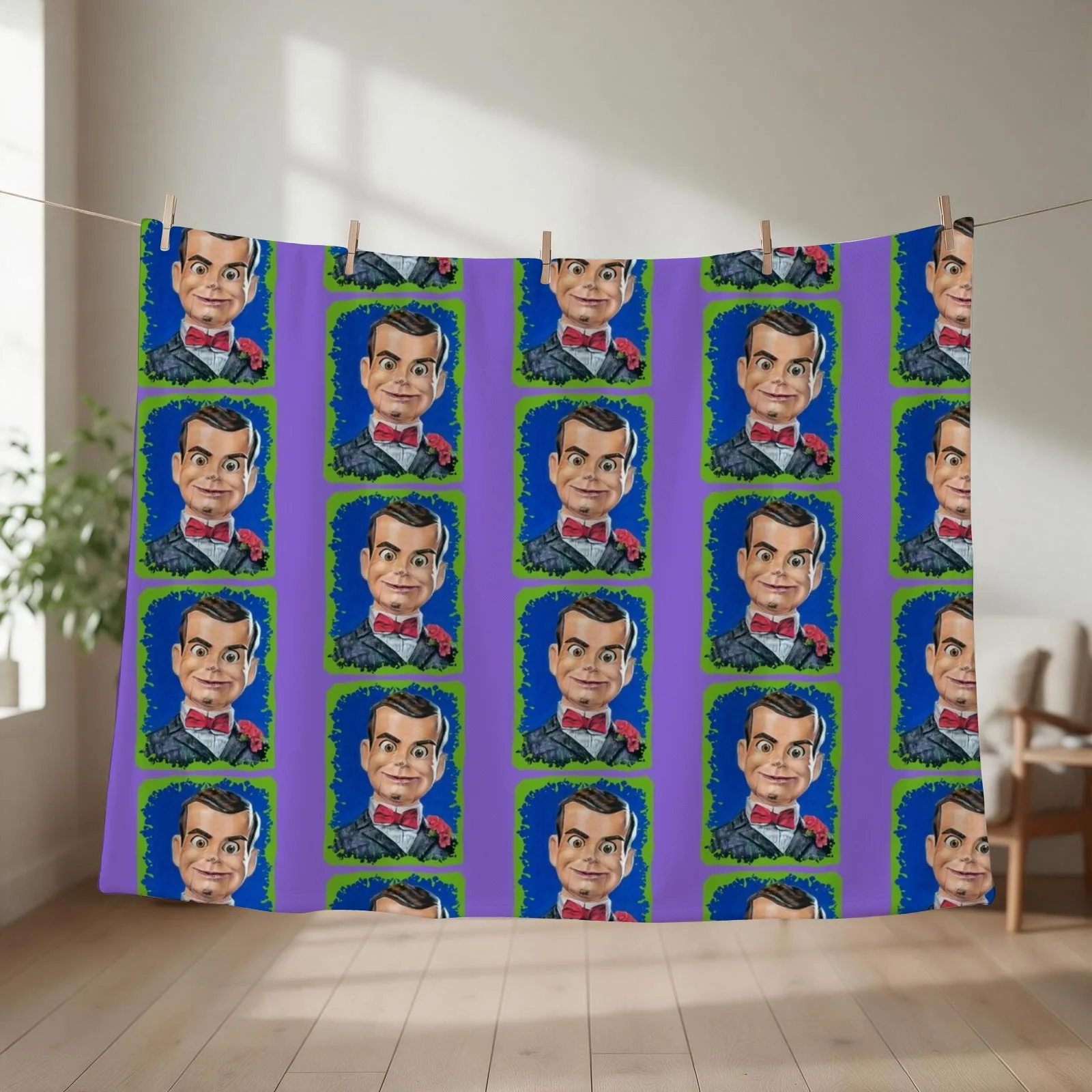 Spooky Ventriloquist Dummy monster slime Throw Blanket couch cozy soft plush fuzzy picnic outdoor blanket