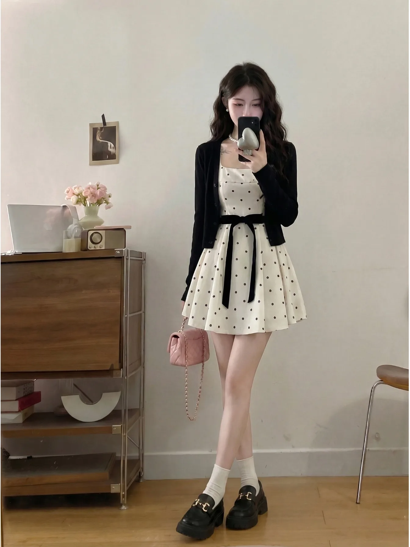 

plus Size Knitted Set Early Spring Thin Cardigan Top Polka Dot Dress with Knot High Waist A-Line Skirt Fashionable ...