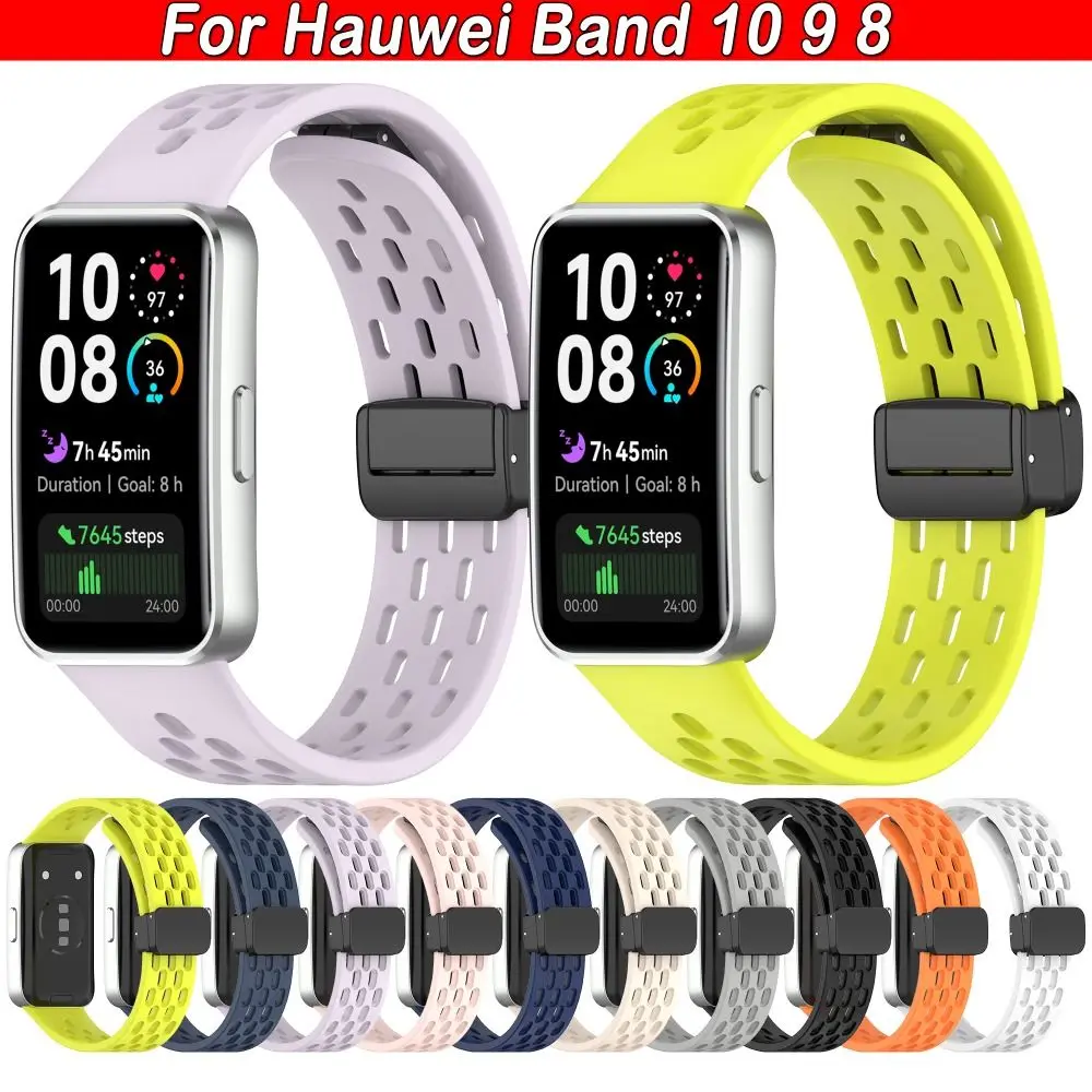 

Silicone Watch Strap Magnetic Foldable Buckle Replacement Wristband Breathable Watchband for Huawei Band 10 9 8