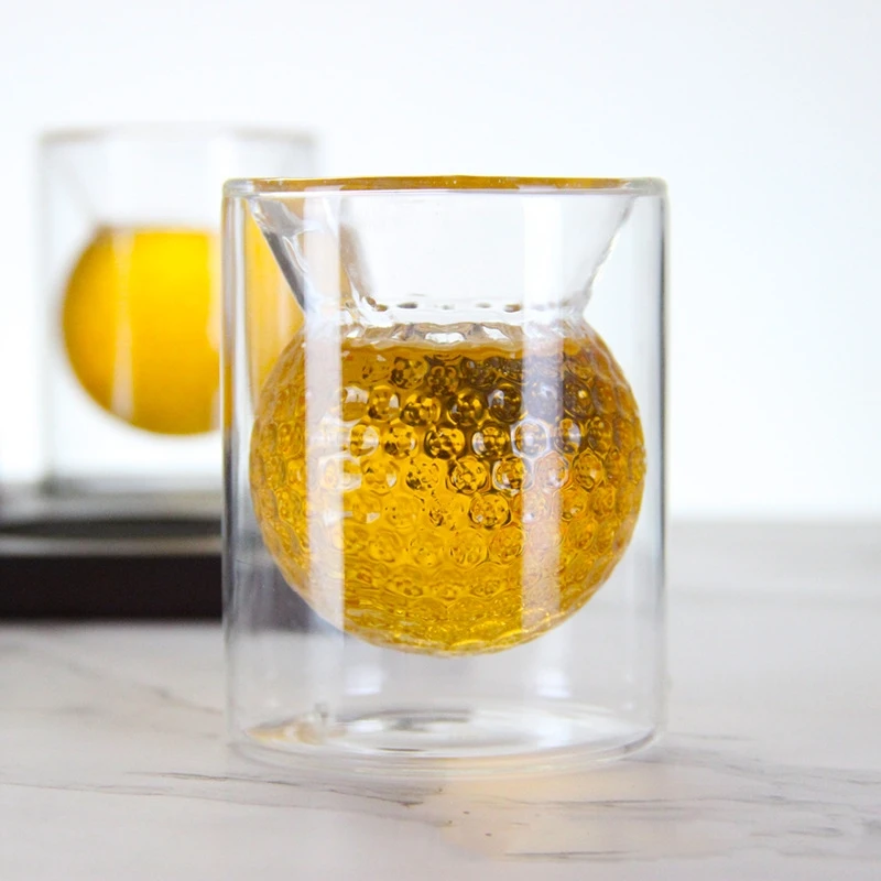 

150ml High Borosilicate Thickened Glass Cup, Golf Ball Shape, Double Tumbler, Wine, Tea, Water, Ice-cream Bar Accessories