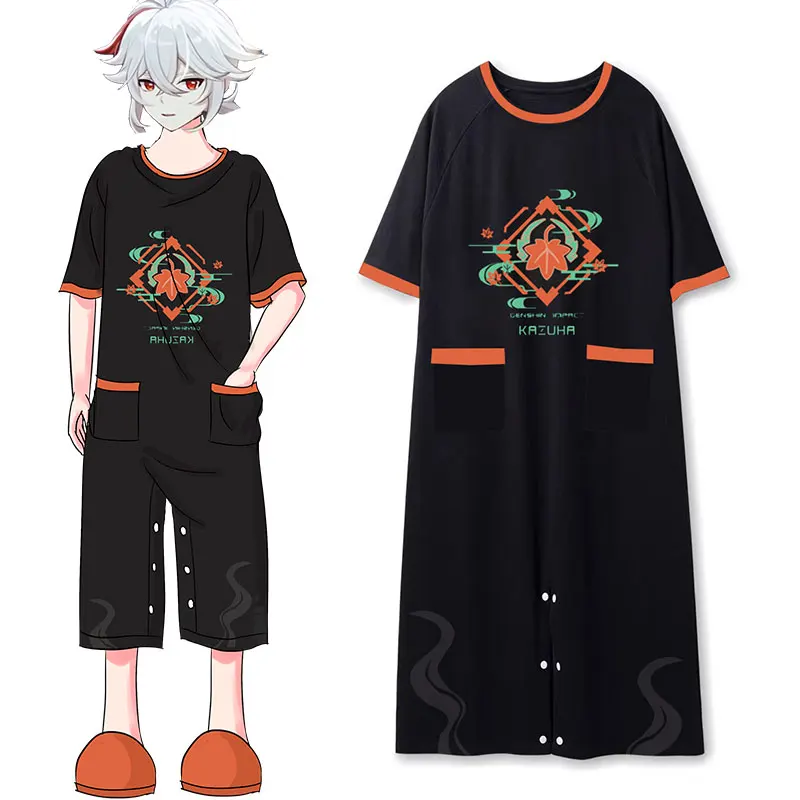 Genshin impacto xiao cosplay pijamas acessórios dos desenhos animados verão sleepwear com sapatos conjuntos para as mulheres dos desenhos animados verão pijamas