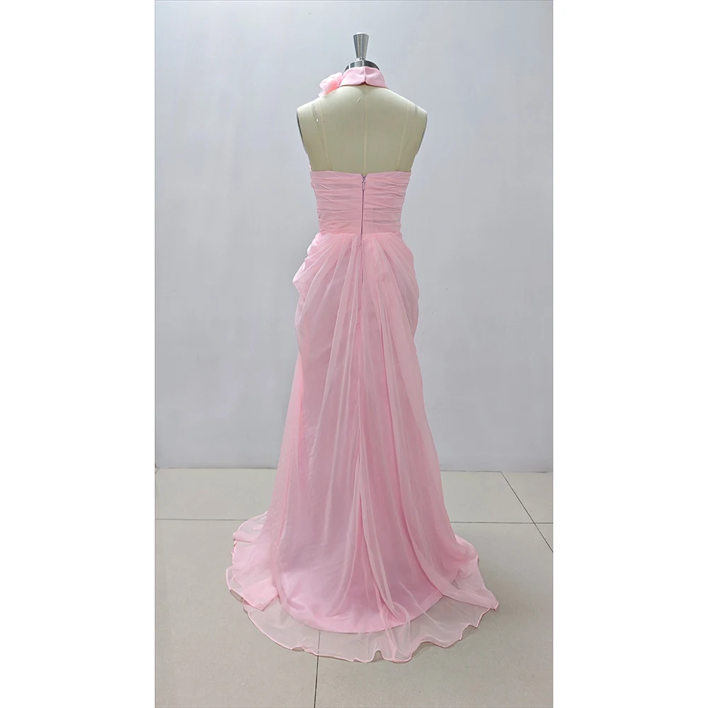 Elegant Pink Party Dresses Sleeveless Strapless High Slit Backless Sweep Train Princess Style Dresses Female Birthday Prom Gowns