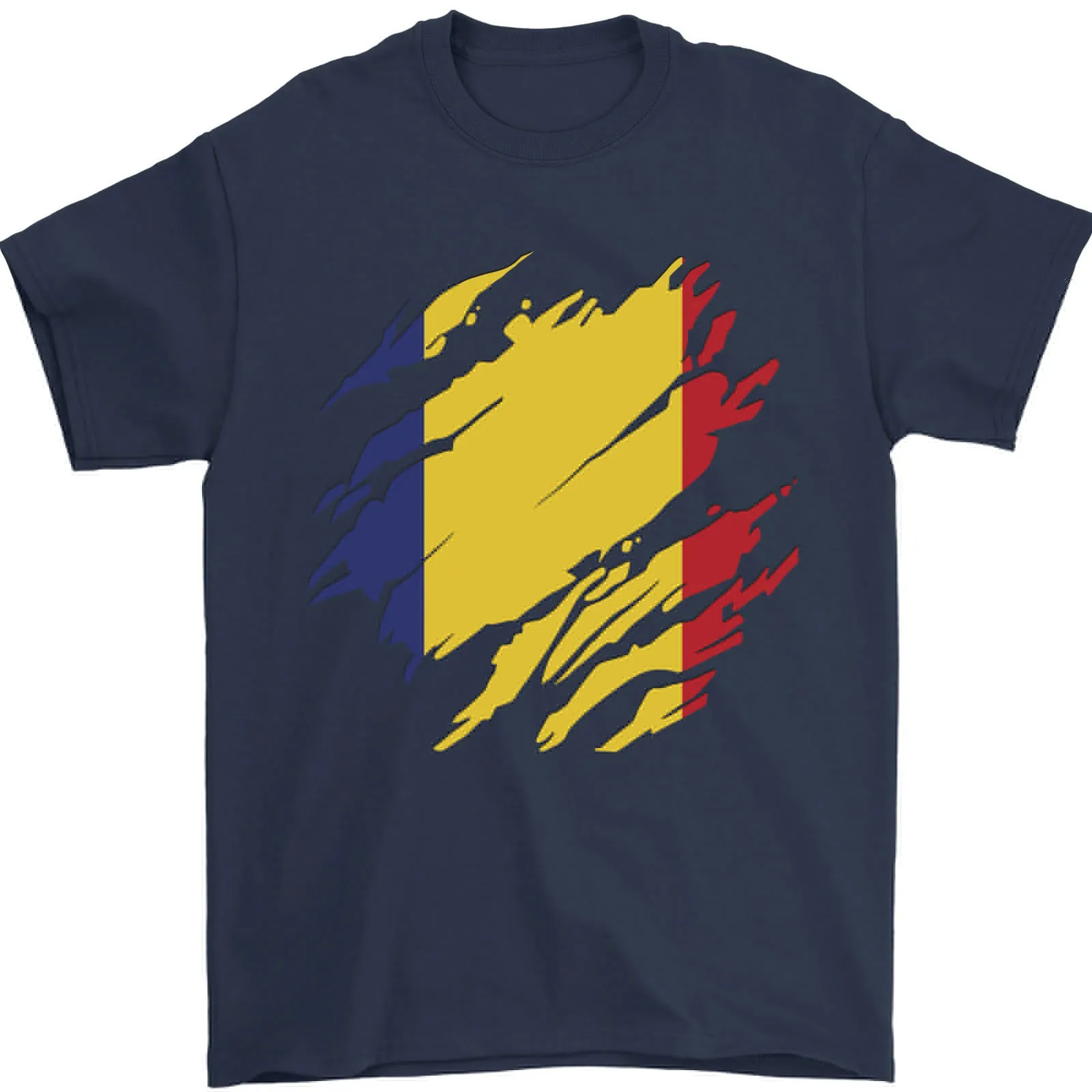 Torn Romania Flag Romanian Day Football Mens T-Shirt 100% Cotton