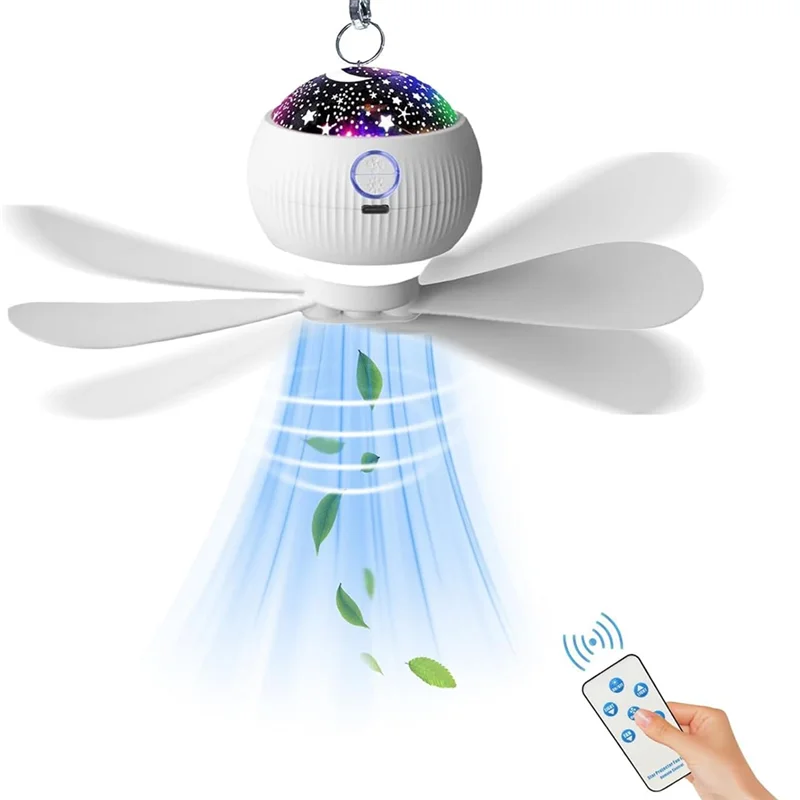 A98E-Ceiling Fans With Lights & Starry Projection 3 Adjustable Wind Speed For Car RV Survival Kit Camping Essentials
