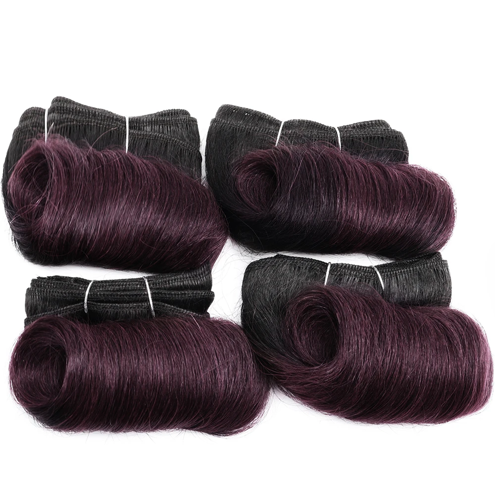 Curly Bundles 100% Human Hair 4 Bundles Deal Ombre Brazilian Hair Weave Bundles Human Hair Extension 5 5 6 7 Inches Short Hair