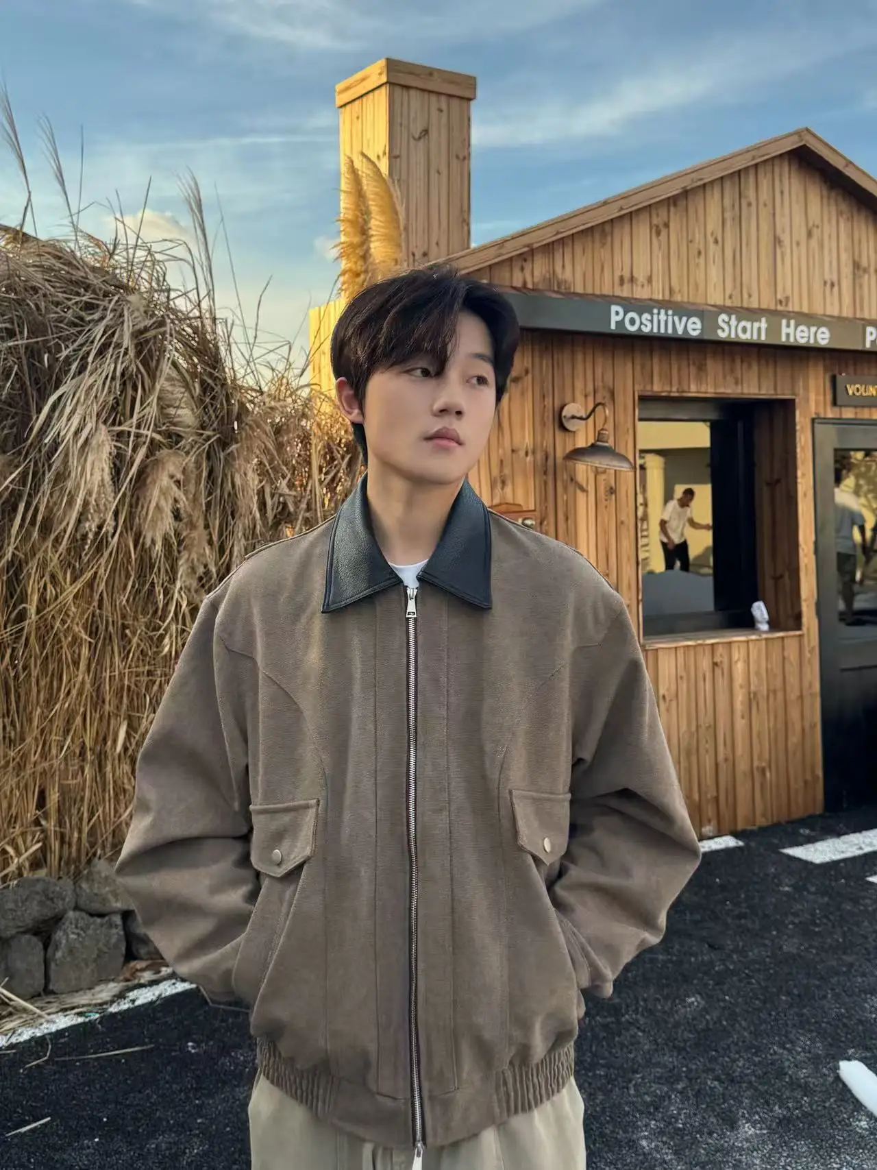 

Loose Fit Korean Sle Jaet Autumn Winter Vintage Barn Workwear Patchwork Zipper Decorated Cleanfit Silhouette Long Sve ...