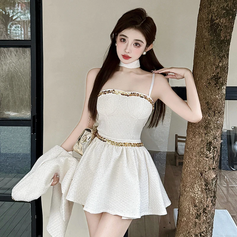 Abito gonna abito donna autunno giacca a maniche lunghe cappotto + canotta + minigonne set di vestiti eleganti da donna da ufficio in tre pezzi