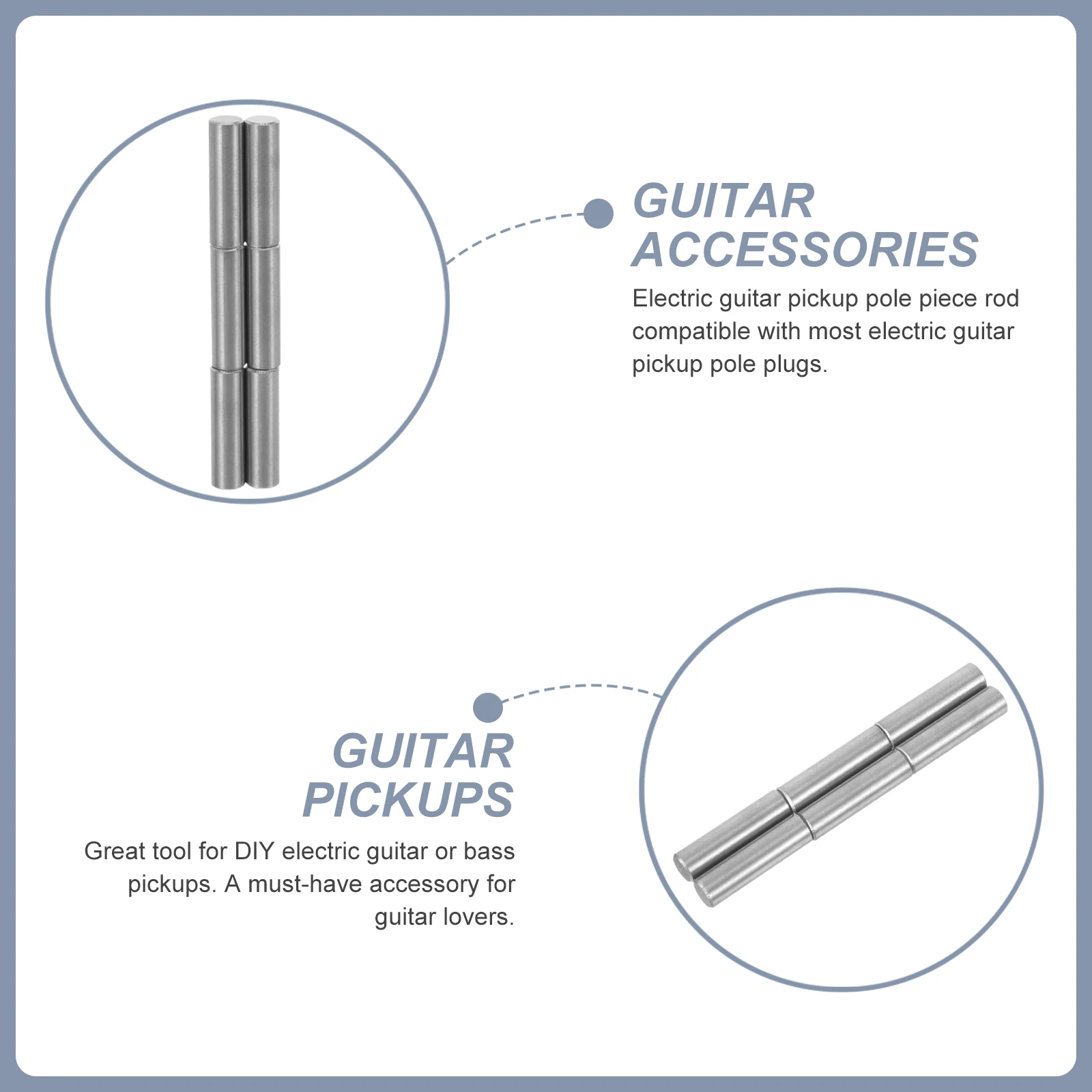 

6 Pcs Guitars Humbucker Pickup Polepiece Slug Rod Small Electric Slugs Silver Rods
