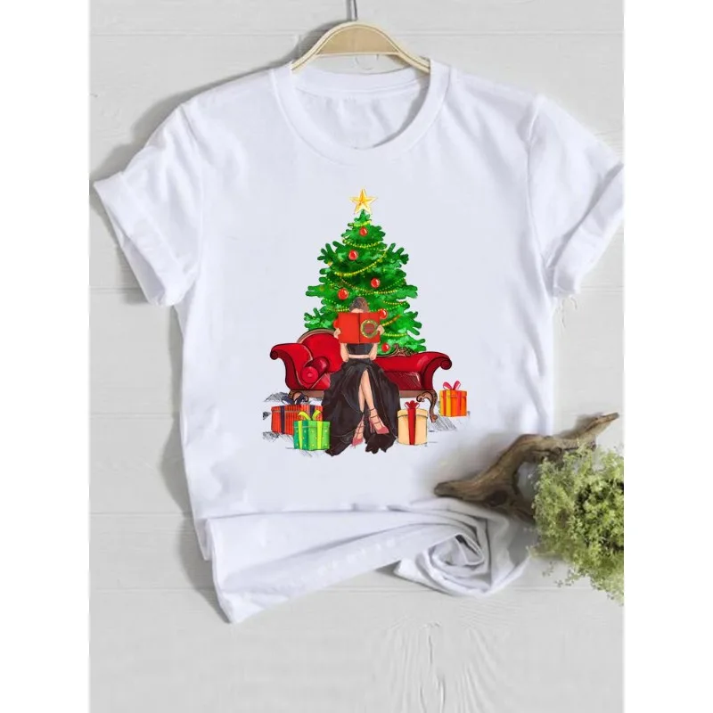 

2025 Новая модная рождественская и новогодняя женская дышащая быстросохнущая повседневная модная футболка с круглым вырезом и 3D принтом