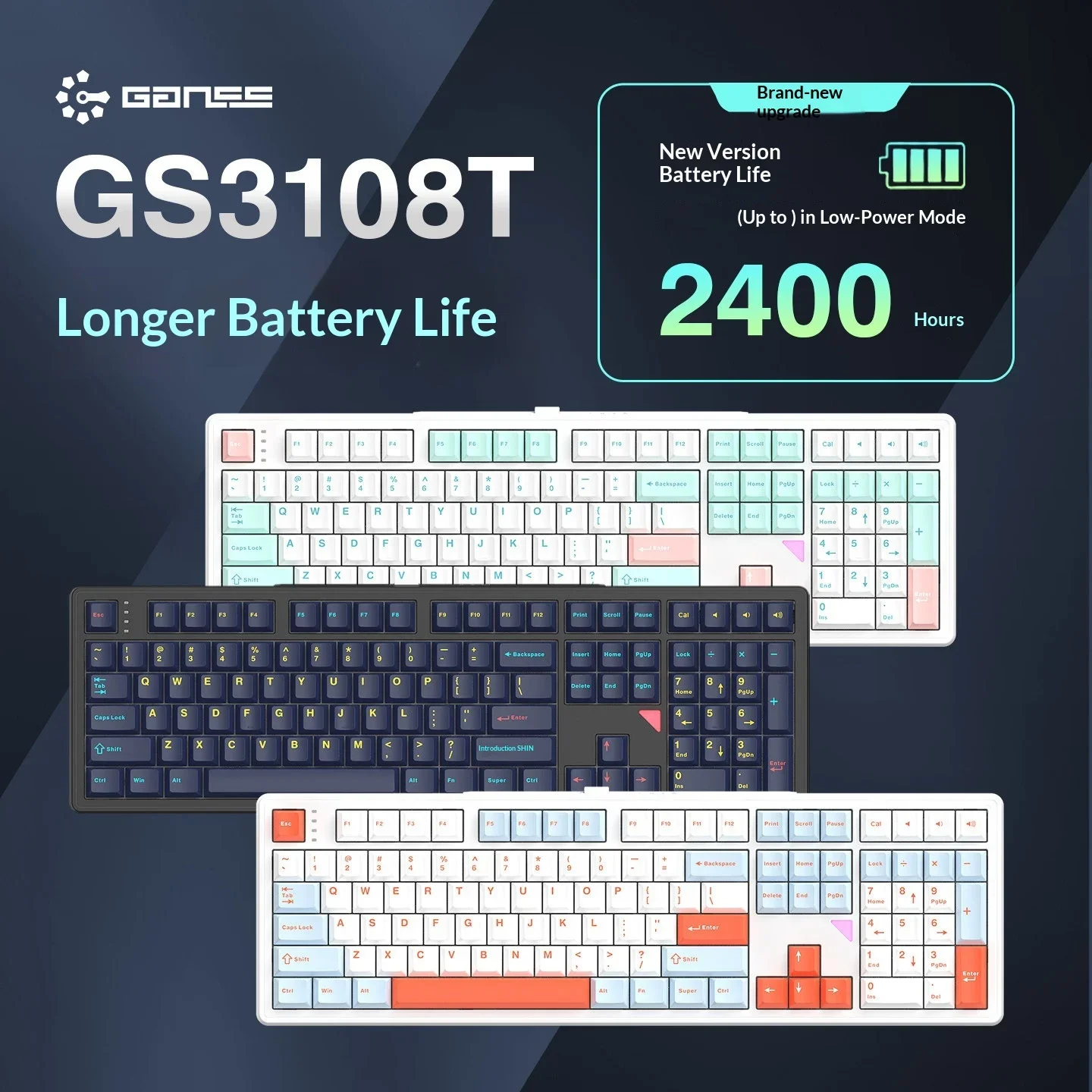 HELLO GANSS 3108T Mechanical Keyboard Quiet Office Gaming Keyboard Full Size Layout for Desktop Computer PC
