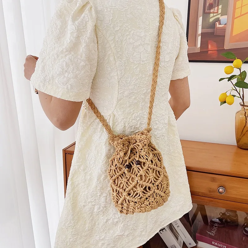 Women Hand-Woven Crossbody Shoulder Bag Underarm Clutch Knitted Bucket Beach Bags Ladies Summer Travel Small Handbag Purse bolsa