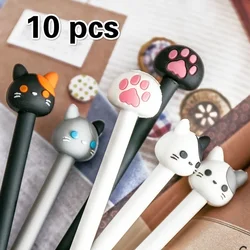 Lote de bolígrafos de Gel Kawaii Cat para estudiantes, bonitos bolígrafos de tinta negra para escritura, papelería, oficina, útiles escolares, bolígrafos de dibujo creativos, 10 piezas