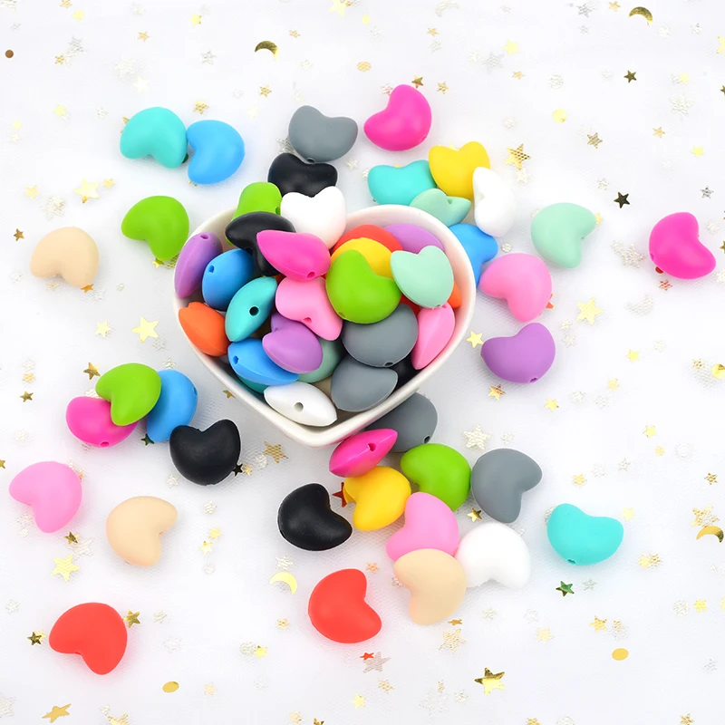 LOFCA 20 pcs Heart Shape Loose Silicone Beads For Used in jewelry making Necklace Bracelets Keychain Jewelry accessories