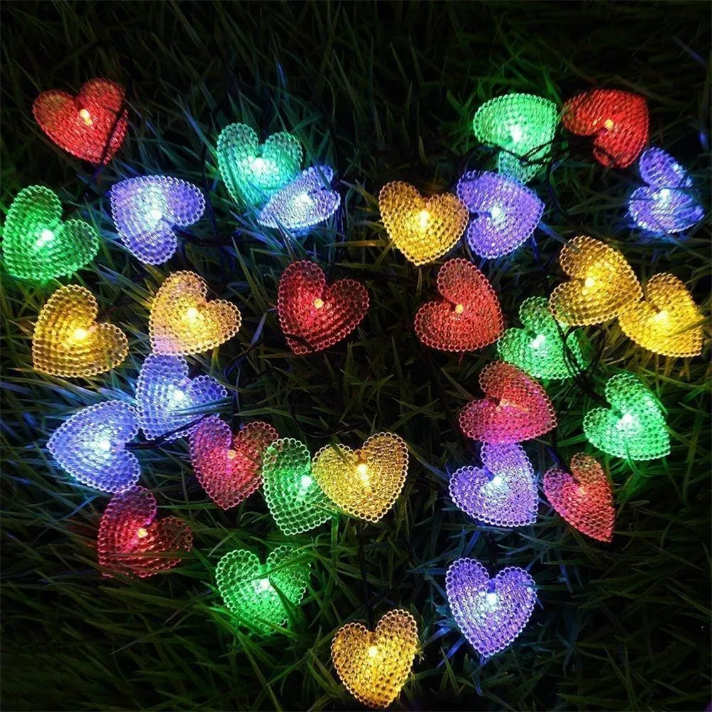 Solar Heart String Lights Waterproof Heart-Shaped 8 Mode Solar Starry Lighting Christmas Fairy String Light Valentine's Day
