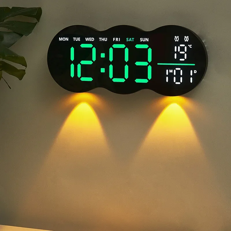 Living Room Decoration LED Electronic Digital Wall Clock Multi Functional Temperature Date Display with Remote Control Clock
