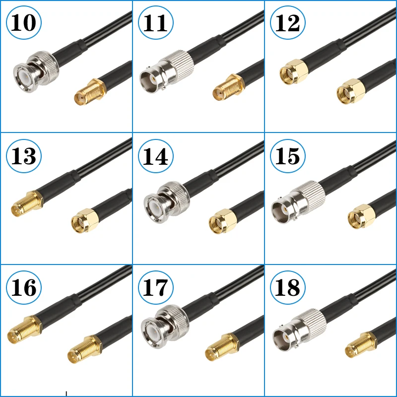 Imagem -04 - Conector do Cabo de Extensão Bnc Macho para Sma Macho Plug rf Jumper Adapter Pigtail Sma para Rca 50 Ohm 15cm30m Rg58 rf