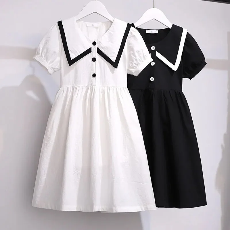 

New Girl Dress Kids Dresses Girls Navy Collar Dress Spring Summer Cute Beach Dress For Girls Party 8 10 12 14 Year
