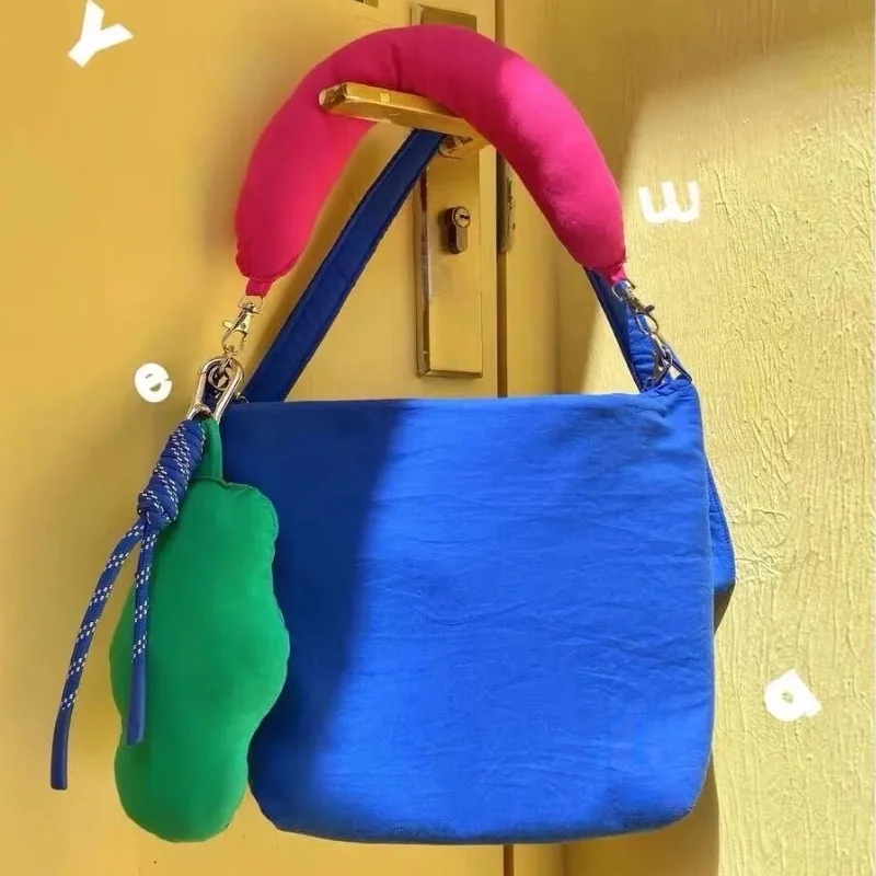 Klein Blue Space Padded Women Shoulder Bags Fashion Design Ladies Small Purse Handbags Color Contrast Nylon Female Crossbody Bag