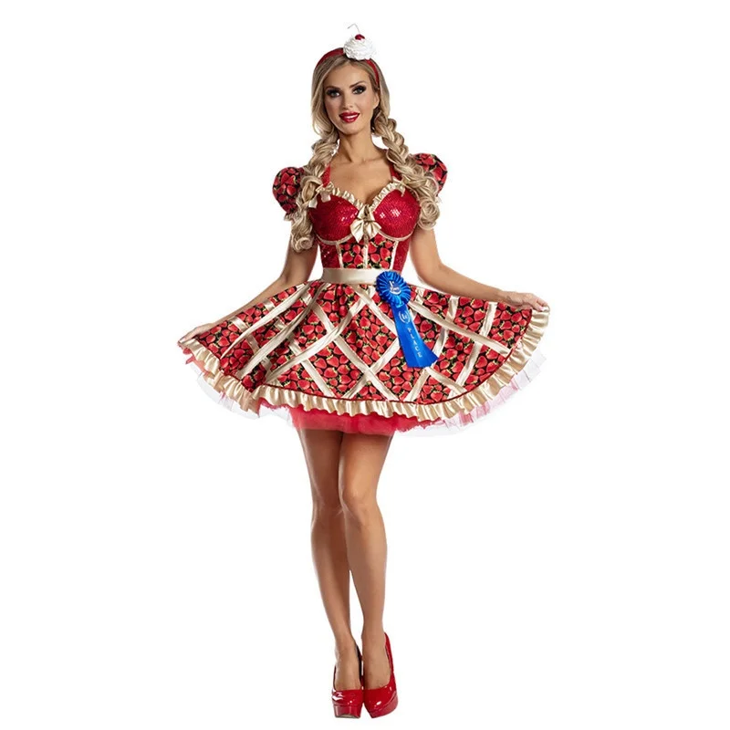 Nuevo disfraz de Halloween con corazón rojo para mujer, disfraz de reina con corazón de cereza, disfraz tradicional chino de verano para mujer