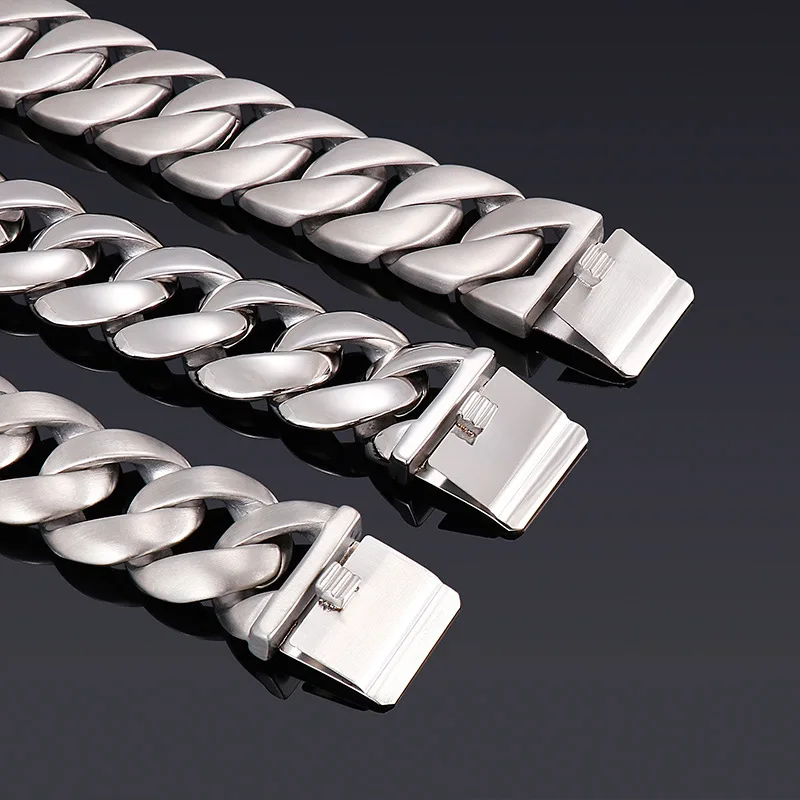 31mm Punk Retro Matte Brush Curb Cuban Chain Bracelet Men Women Hiphop Rock Gold Color Stainless Steel Bike Biker Bangle Jewelry