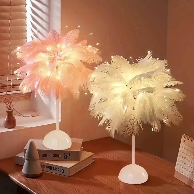 

Battery Power Led Night Light For Bedroom Wedding Decoration Feather Table Lamp With Smart Room Night Light Gift for mom Led Dad