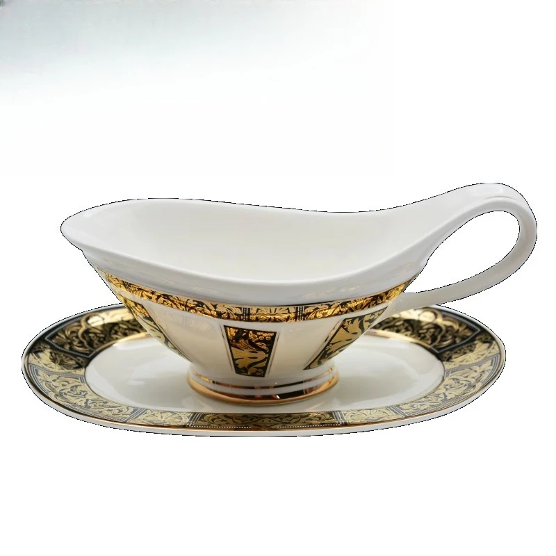 98pcs Golden Luxury Black Gold Ceramic Porcelain Royal Kitchen Dishes & Plates for Dinner