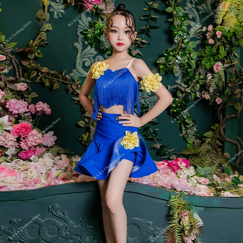 어린이 삼바 탱고 라틴 댄스 드레스 소녀 차차 볼룸 댄스 의상 프린지 라틴 드레스 키즈 경쟁 드레스 연습 착용