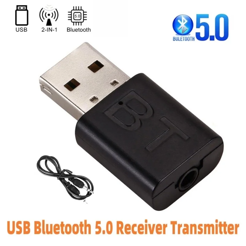 2 In 1 USB Bluetooth 5.0 Adapter Bluetooth Receiver USB Dongle Adapter Car Bluetooth 5.0 Audio Adapter Transmitter Plug And Play