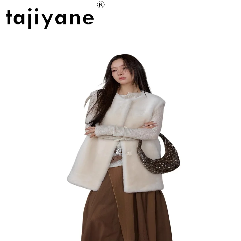 

TAJIYANE 100% Natural Merino Wool Sheepskin Double Face Vest Women Sleeveless Premium Real Fur Coats Woman Clothes 2025 fourrure