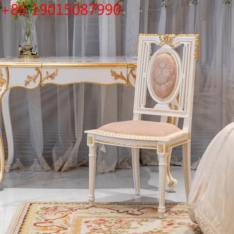 z.French Romantic Study Chair Villa Bedroom European Solid Wood Carving Pink Dressing Chair