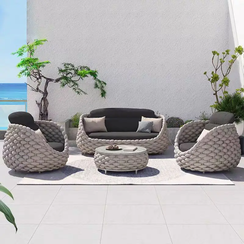 Modern Outdoor Furniture, Aluminum Frame, UV-Resistant PE Rattan Sofa Set, Garden Courtyard, Eco-Friendly, Rust-Proof