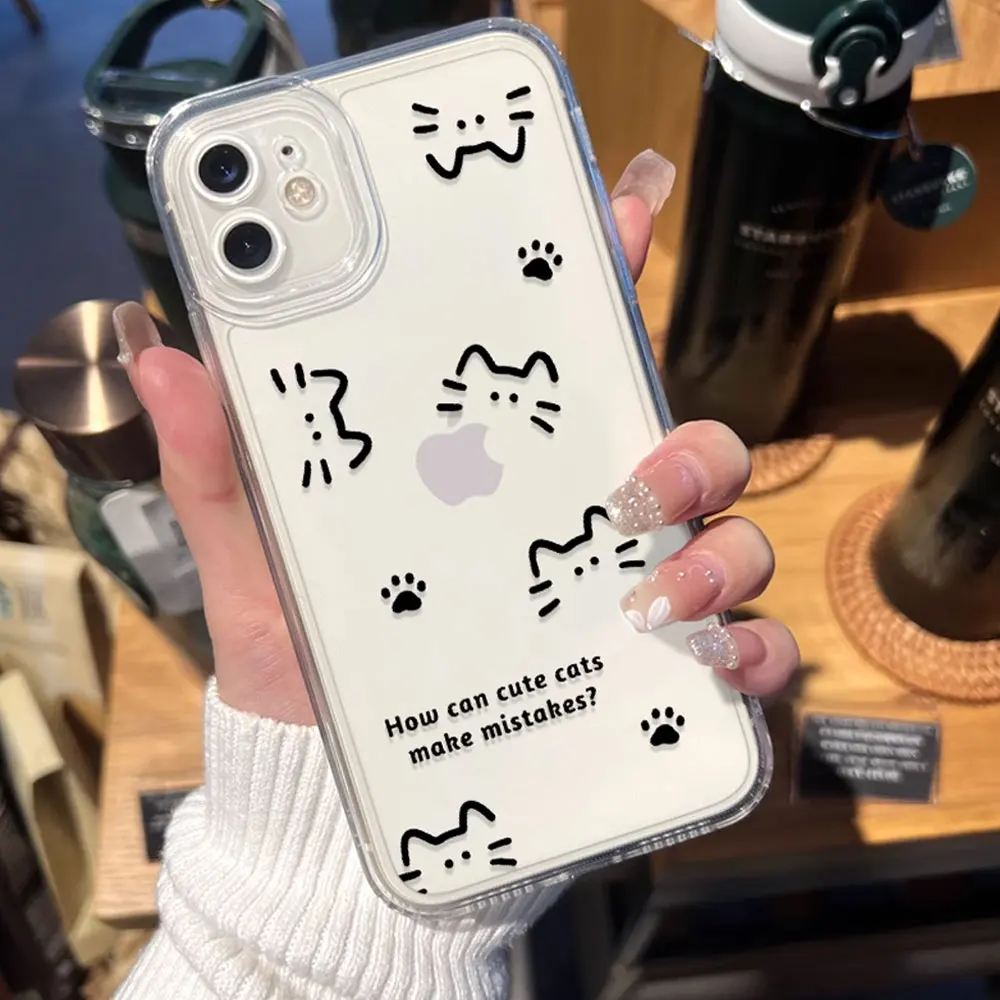 Cute Simple Lines Cat Dog Couple Phone Case for Samsung Galaxy S24 S23 S22 S21 Ultra Plus S20 FE Clear Soft Covers Paired Fundas