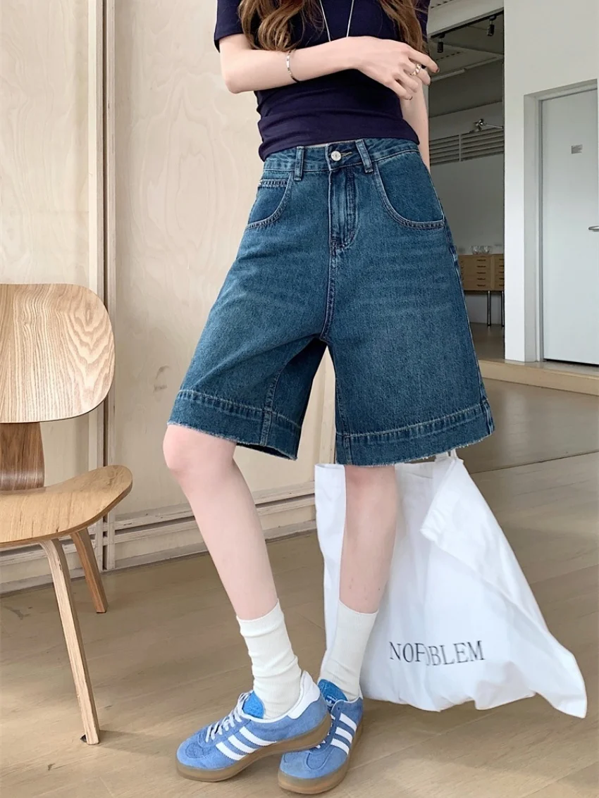 

PLAMTEE Women Denim Chic Loose Shorts New Casual High Waist Vintage Summer Half Pants 2025 Daily All Match Streetwear Wide Leg