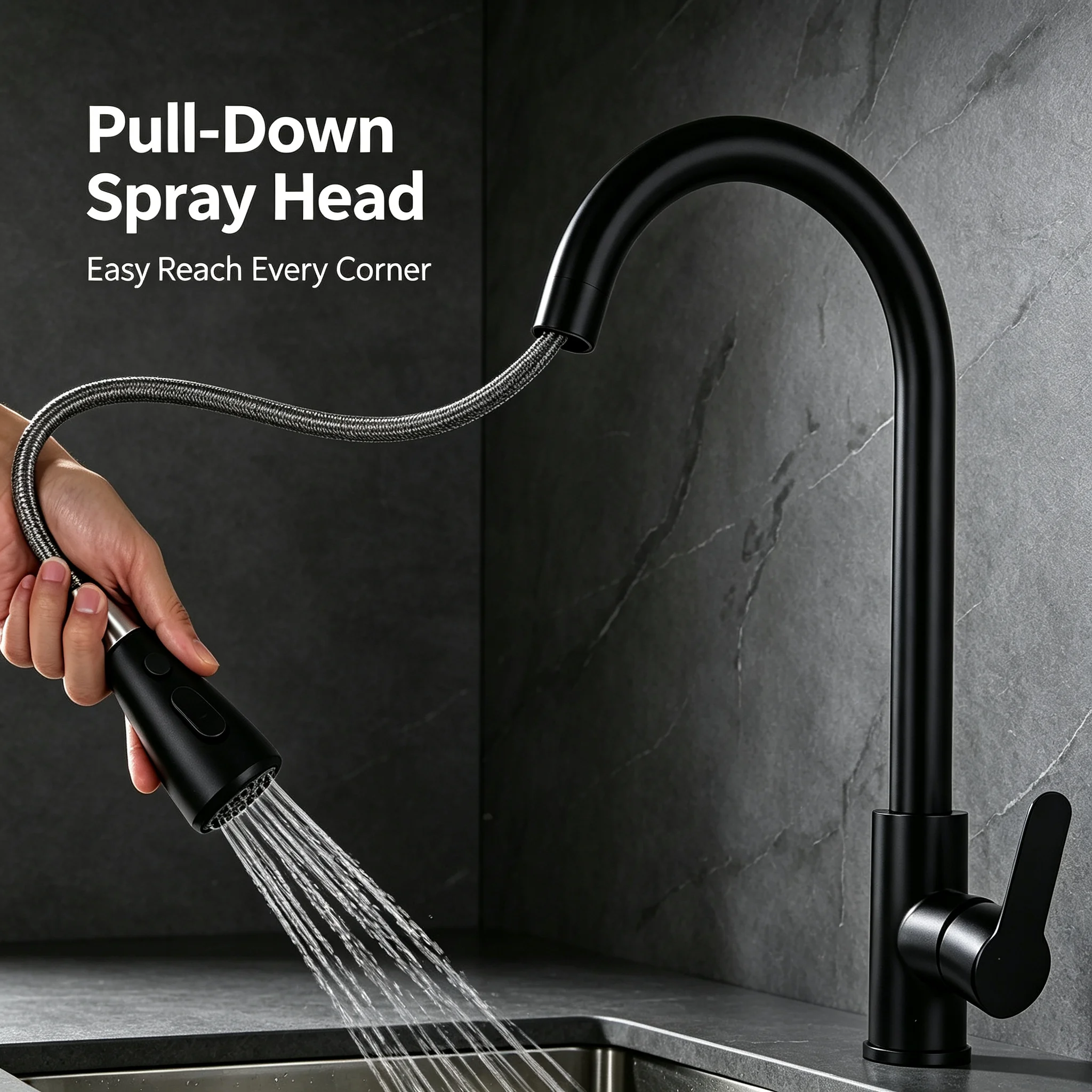 Pull‑Down Kitchen Faucet High Arc Swivel Spout, Single Handle Durable & Easy‑to‑Clean for Home Kitchen