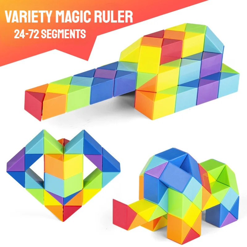 

3D Magic Ruler Twist Snake Puzzle Educational Toys For Children Fidget Decompression Multicolor Cube Autism Toys 24-72Segments