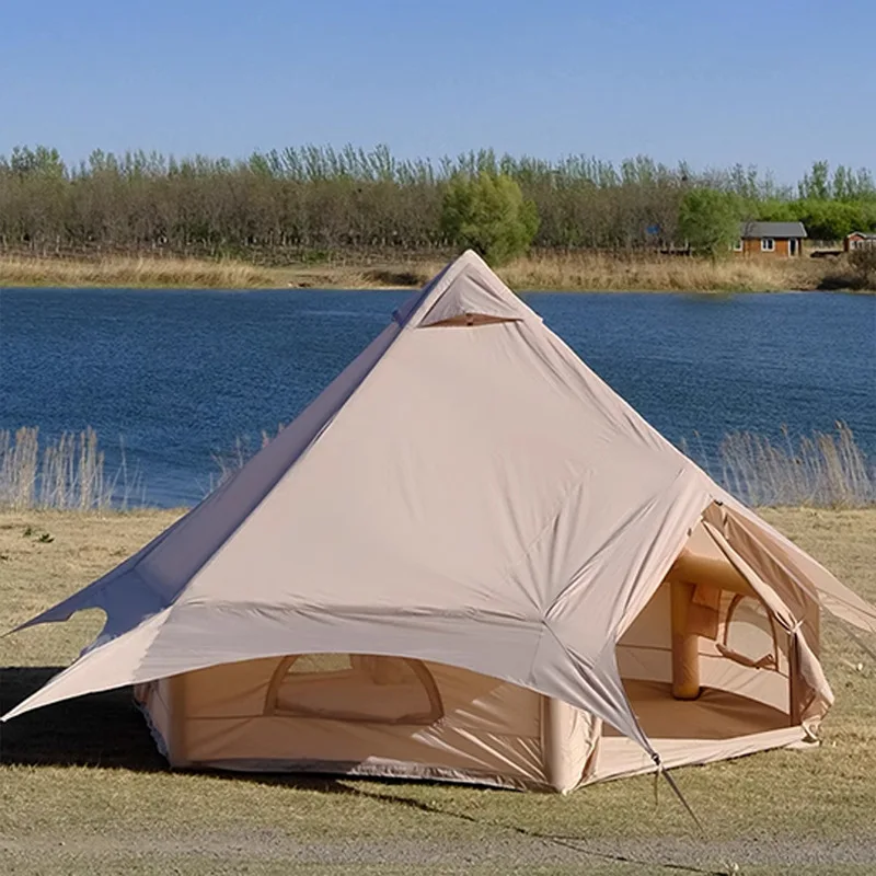 

High Quality 4M Double Door Yurt Tent Oxford Canvas Bell Tent 4-6 People Outdoor Camping Cotton Camp Marquee Inflatable