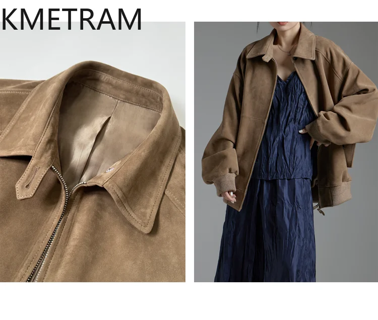 KMETRAM 100% 천연 양가죽 진짜 가죽 재킷 올드 머니 스타일 2025 겨울 중간 길이 여성 의류