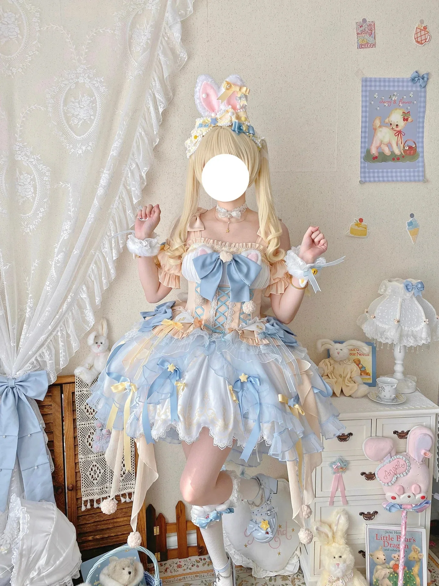 فستان لوليتا كاواي نسائي ، قوس دانتيل ، ملابس لوليتا أنيقة ، فستان أميرة عتيق ، حفل زفاف ، فيكتوري ، ياباني ، حلو ، طقم كامل