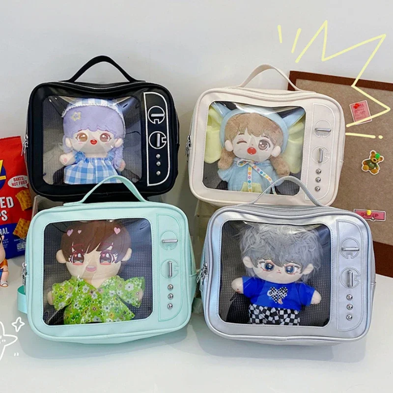 تصميم تلفزيوني شعبي جديد Ulzzang Ita حقيبة لطيف فتاة حقيبة كتف جيب شفاف تصميم التلفزيون على ظهره الاتجاه حقيبة كروسبودي