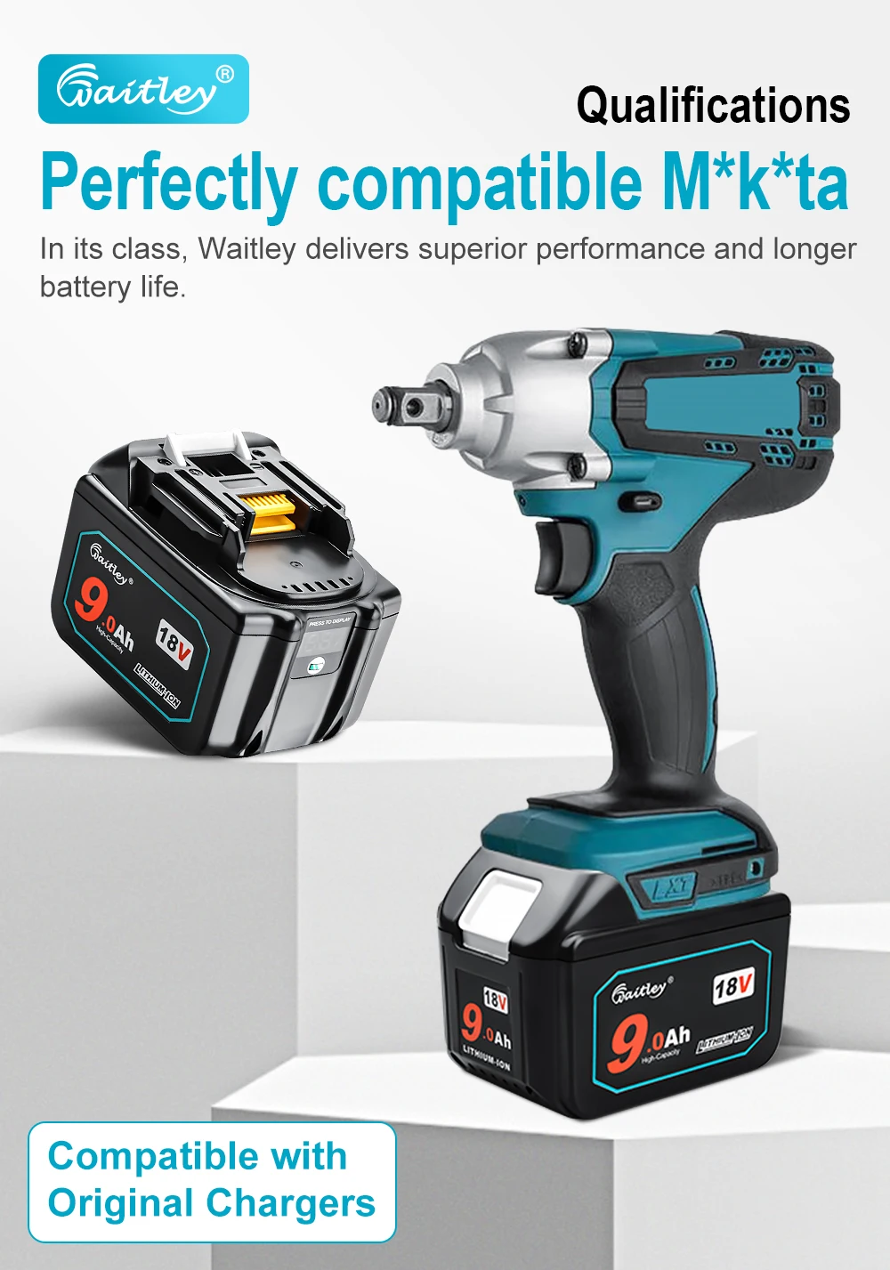 Waitley 18 V 9,0 Ah Akku für Makita Elektrowerkzeug Lithium-Ionen-Ersatz 18 Volt 9000 mAh 18 V 9 A BL1890 BL1840 BL1850 BL1860 – Detail 4