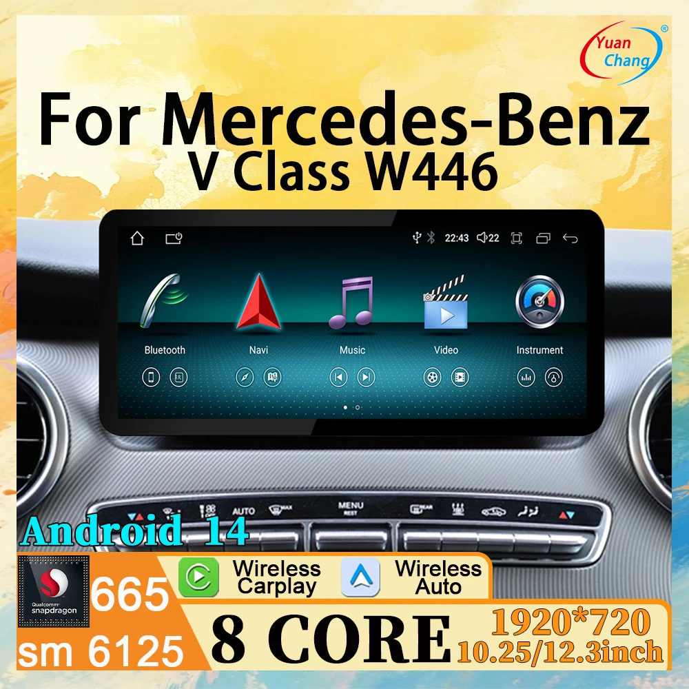 

10.25/12.3" Car Multimedia Radio Player For Benz C Class W446 Navi GPS Bluetooth Android14 OS Accessories 4G WIFI 2DIN