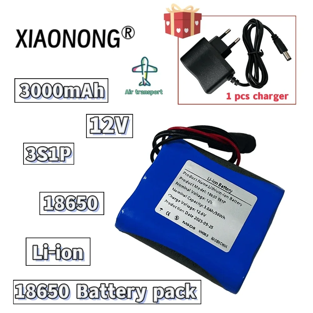 

3S1P 12V 3000mAh Battery Pack 18650 high-quality Lithium-ion Battery 12.6V Charging Battery+charger