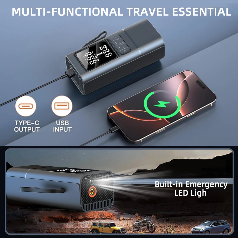 Wireless Portable Tire Inflator 6000mAh Air Pump Digital LED Auto Stop Power Bank for Car Motorcycle Bike Ball Swim Ring
