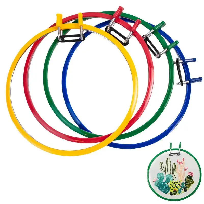 4Pcs Embroidery Stretch Hoop Frame Ring Set Round Plastic Needlecraft Sewing Tools Accessories 22cm/8.66in Random Color